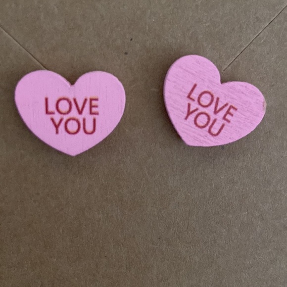 Valentine's Day Yellow Confetti Wood Conversation Heart Earrings 1 Set Hand Made - Picture 5 of 8